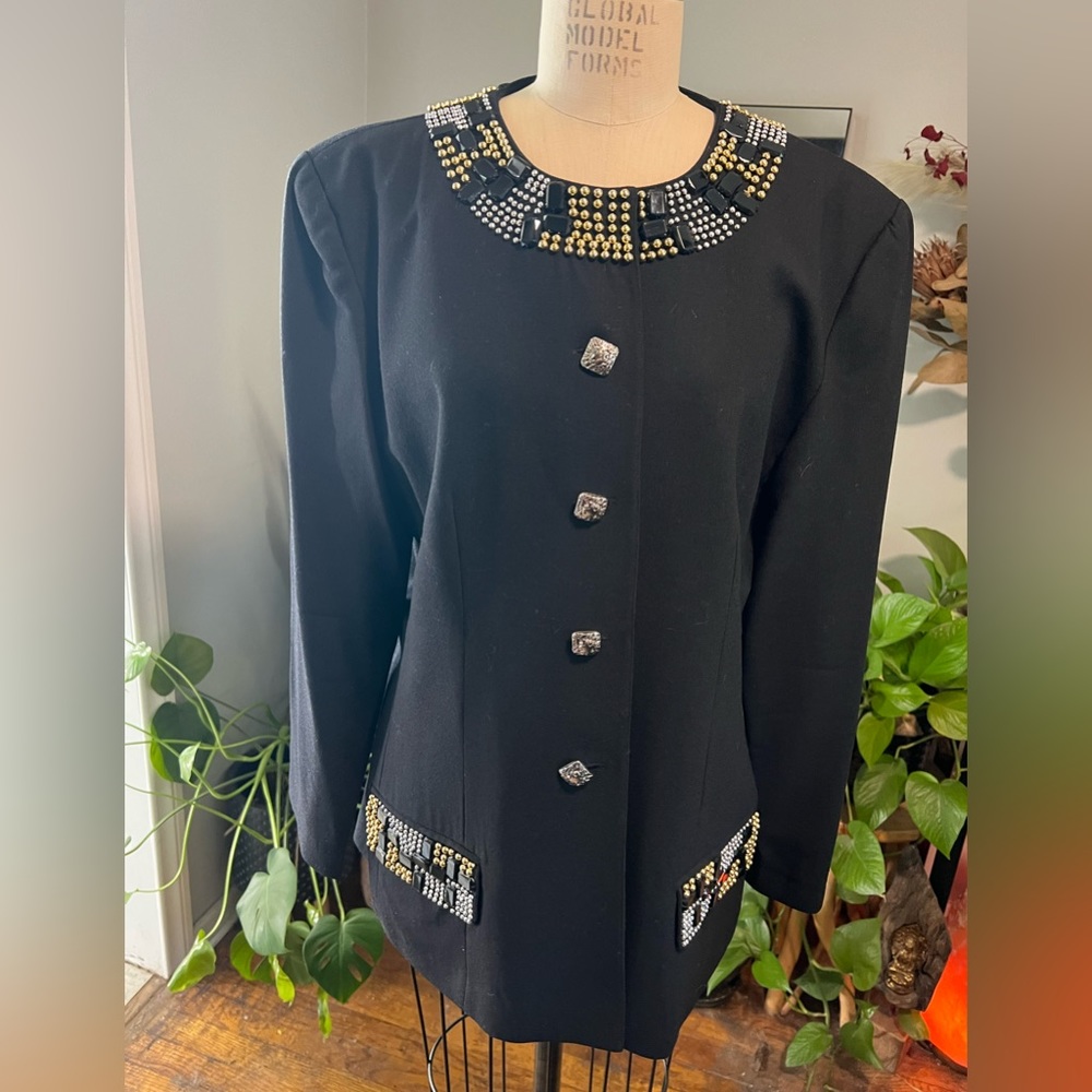 Vintage Valentino Bedazzled Wool Jacket Shoulder Pads Fall chic Holiday